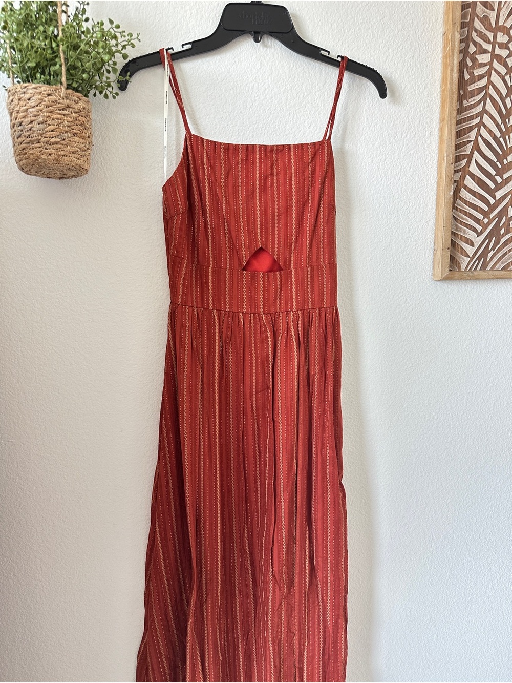 Women’s Rust Red Striped Maxi Dress with Cutout